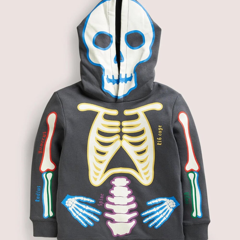 Boden Glow Print Skeleton Hoodie Kids Size 4-5Y